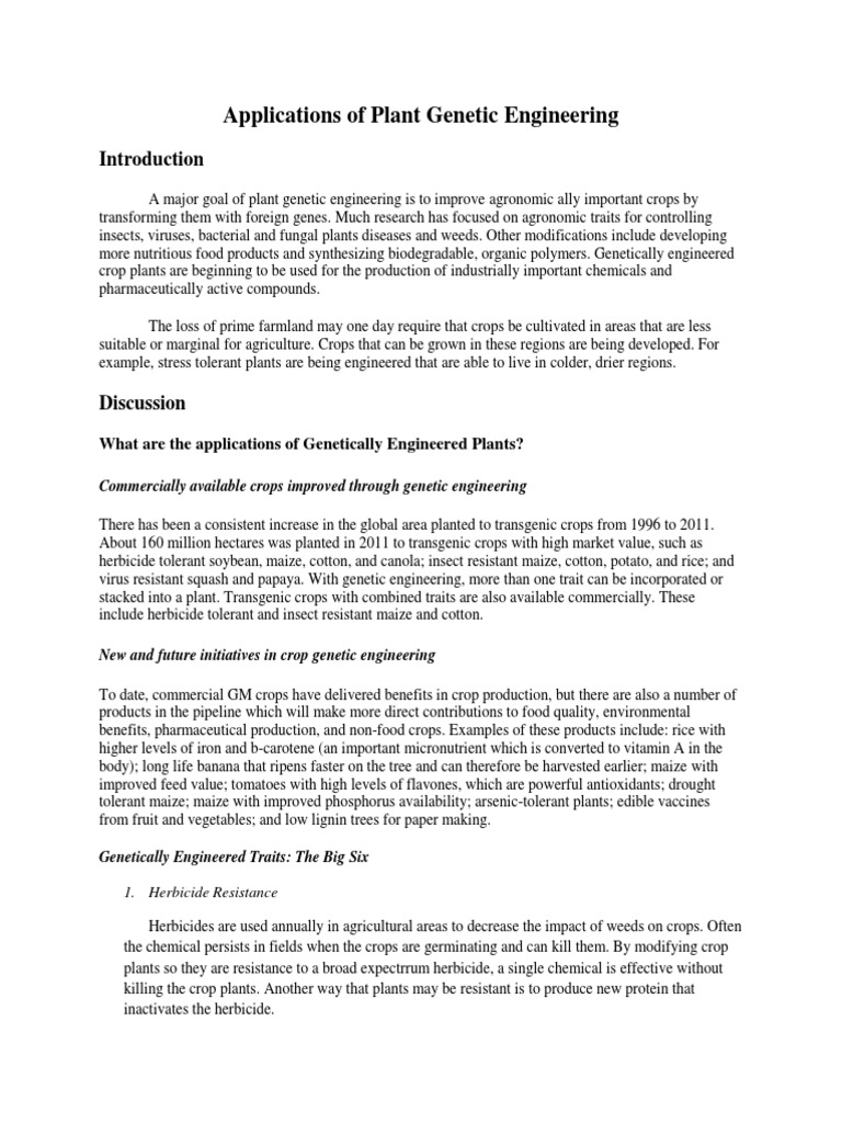 Plant Genetic Engineering Applications | PDF | Genetically Modified ...