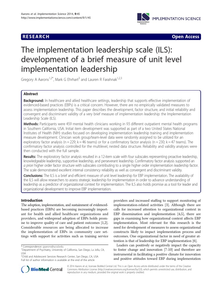 Aarons Et Al. - 2014 - The Implementation Leadership Scale (ILS ...