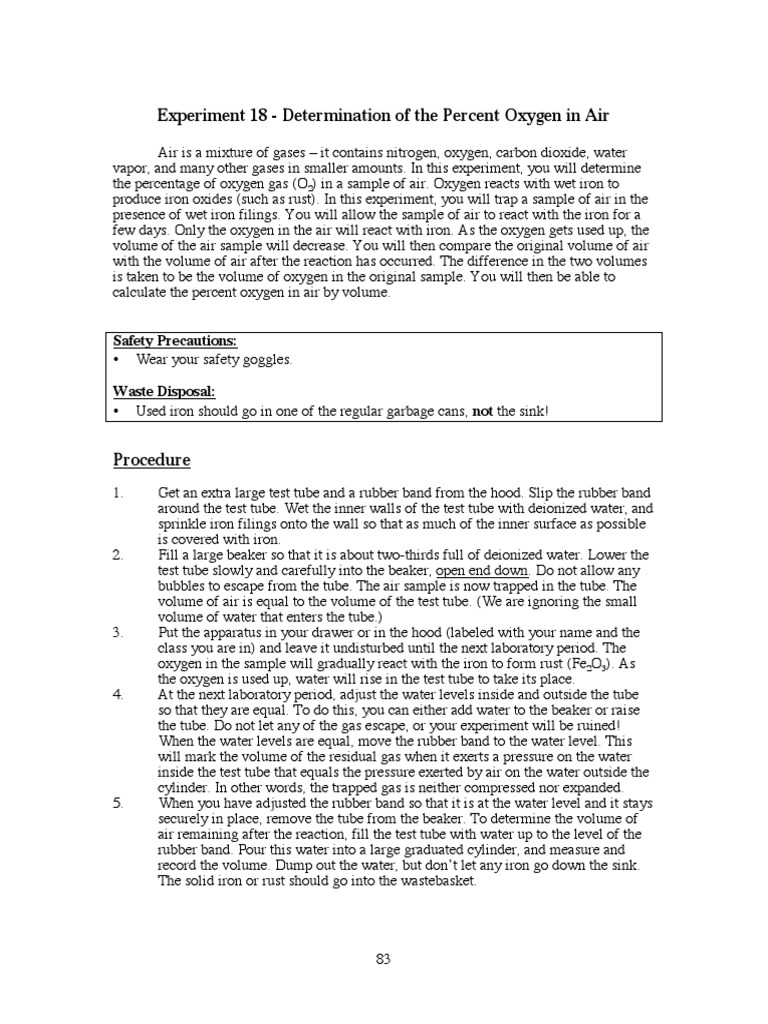 Percent Oxygen Determination Experiment | PDF | Atmosphere Of Earth | Iron