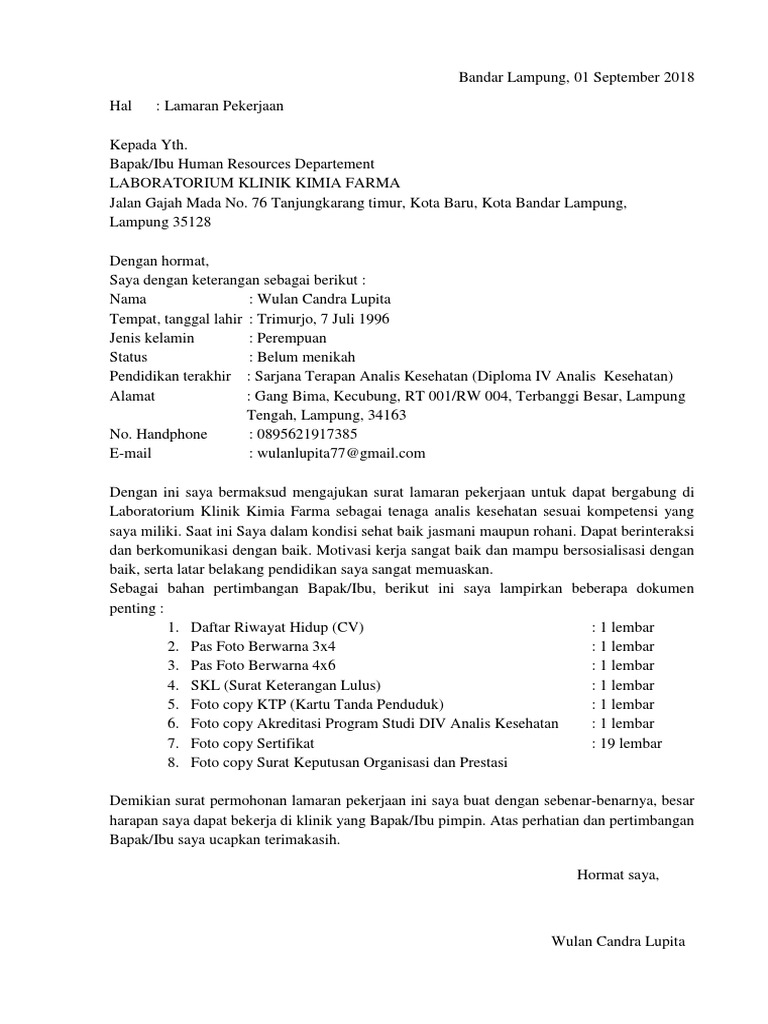 Surat Lamaran Kimia Farma Pdf