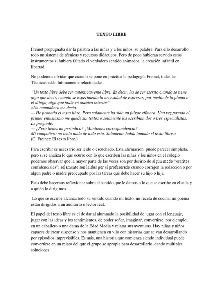 Guía para Escribir Textos Libres | PDF | Escritura | Salón de clases