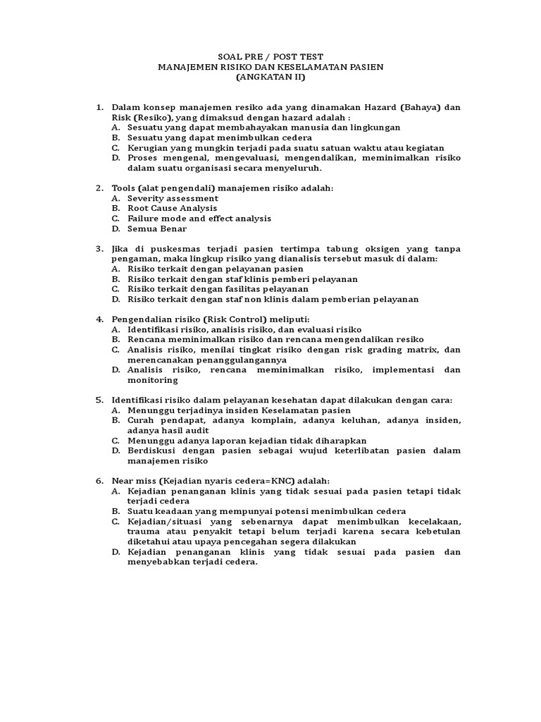 Soal Pre Post Test Manajemen Risiko 2