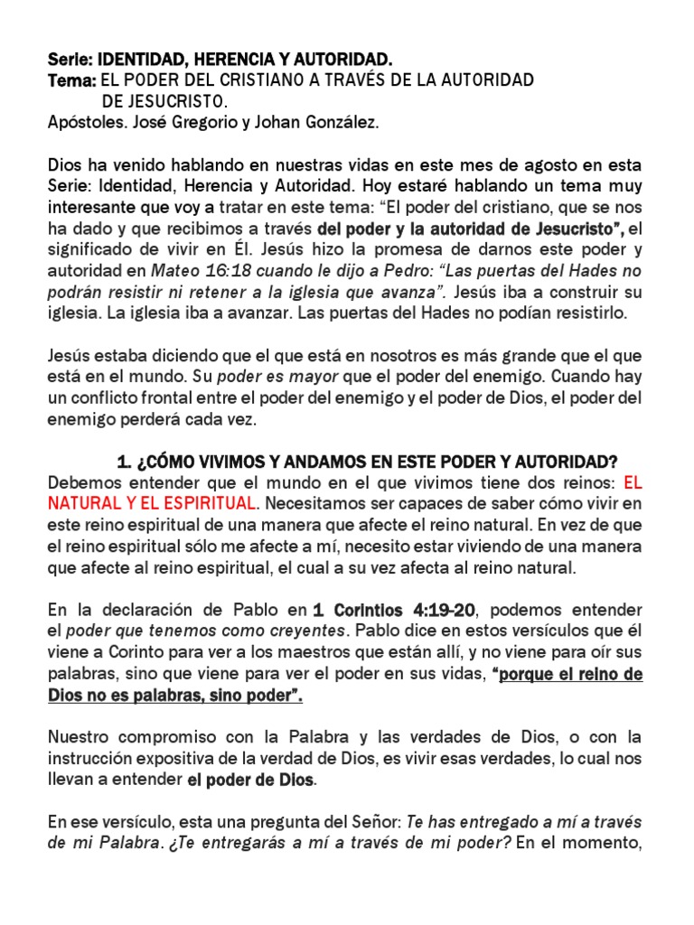 Poder y Autoridad del Cristiano | PDF | Jesús | La resurrección de Jesús