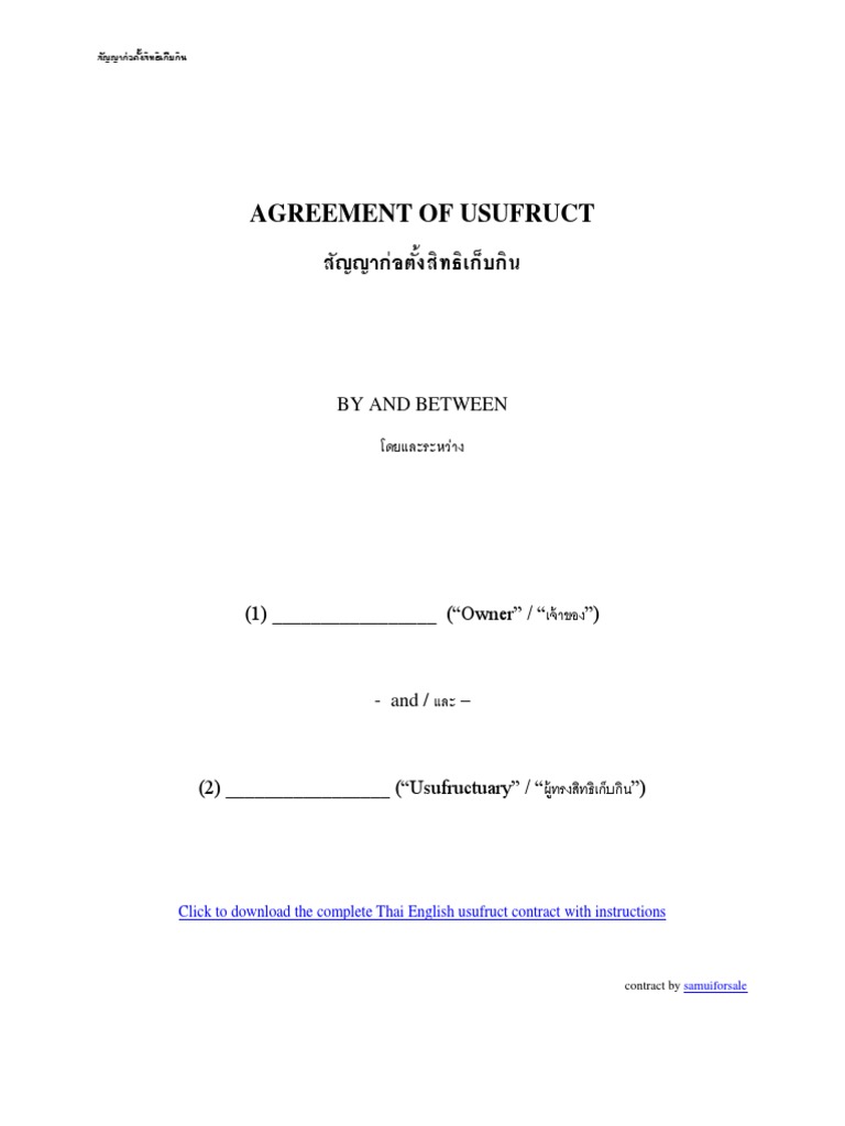 Sample Thailand Usufruct Contract | PDF | Insurance | Property