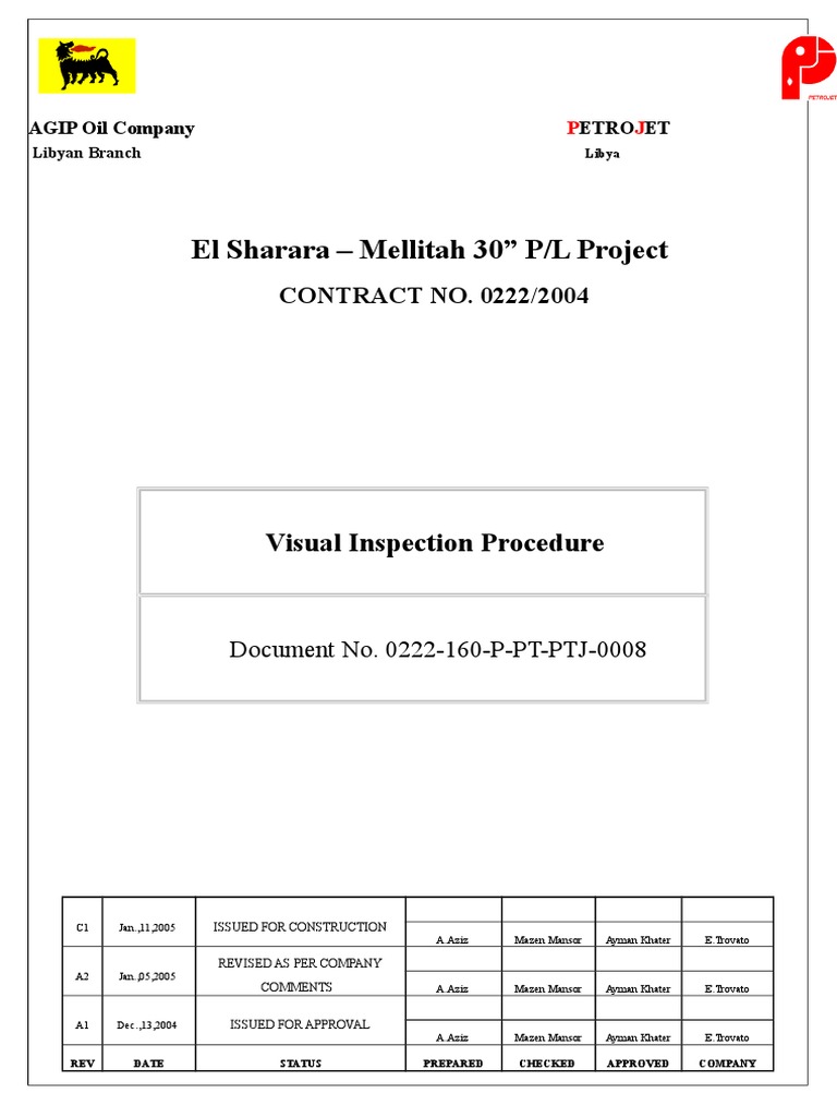 Visual Inspection Procedure 0222 160 P PT PTJ 0008 PDF Welding