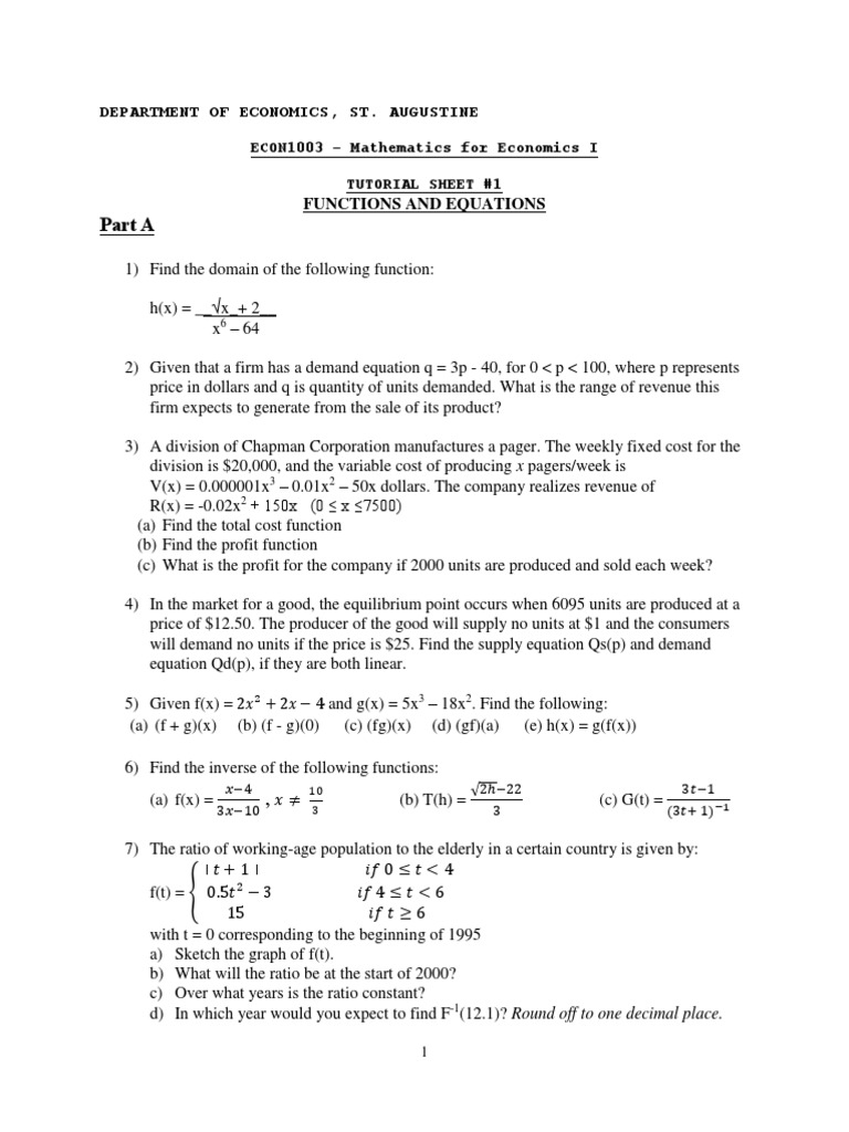 Econ1003 Functions Demand Prices