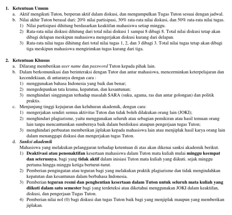 Panduan Tugas dan Diskusi Tuton UT | PDF