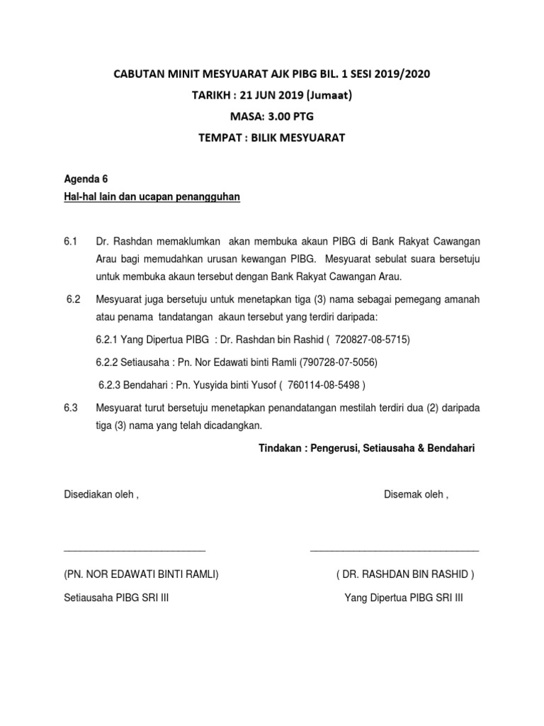 Cabutan Minit Mesyuarat Pdf