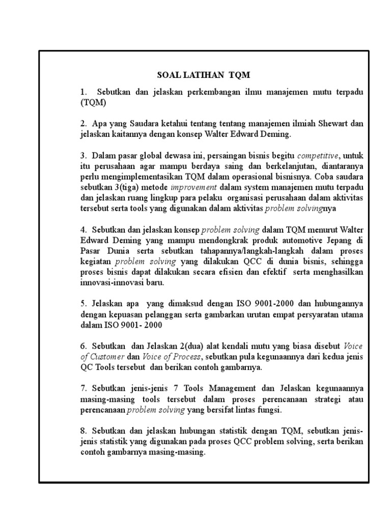 Soal Latihan Tqm 2015