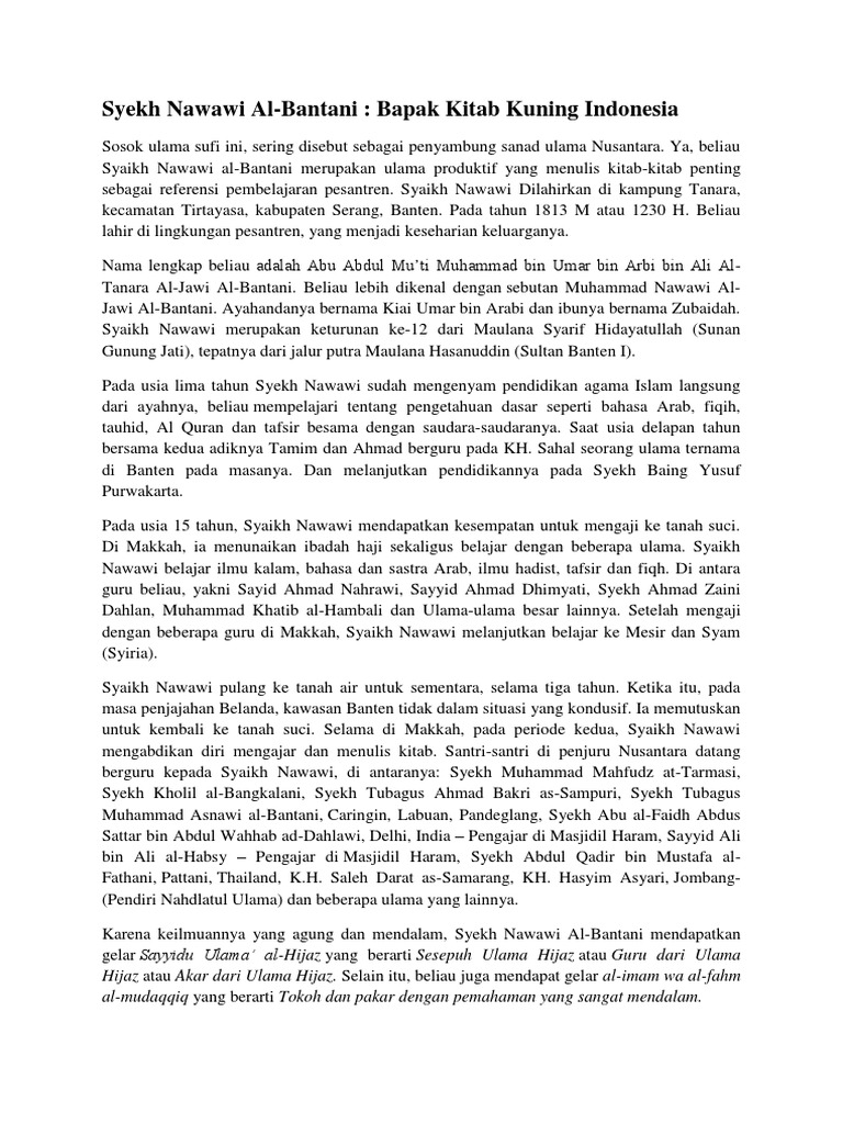 Syekh Nawawi Al Bantani Bapak Kitab Kuning Indonesia Docx