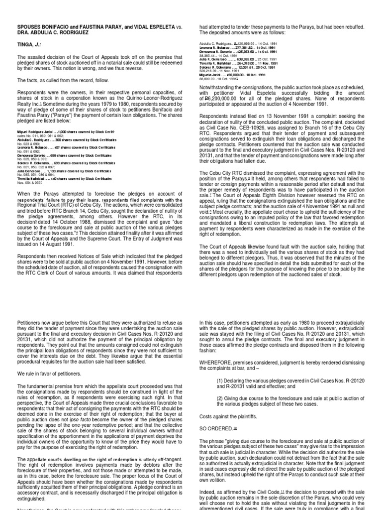 The Redemption Period for Pledged Shares Begins from Finality of