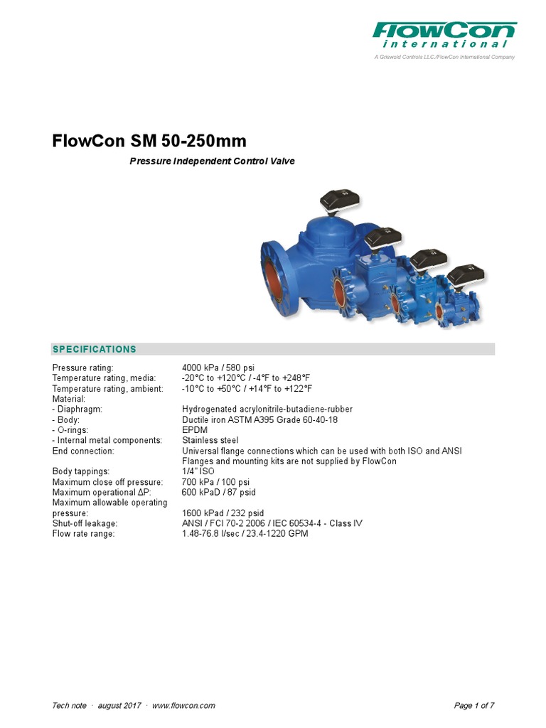 FlowCon SM Pressure Control Valve Specs | PDF | Valve | Electrical ...