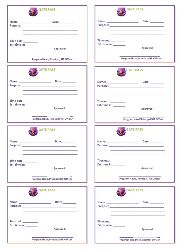 Gate Pass Form PDF