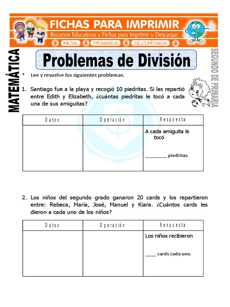 Ficha de Problemas de Division para Segundo de Primaria | PDF