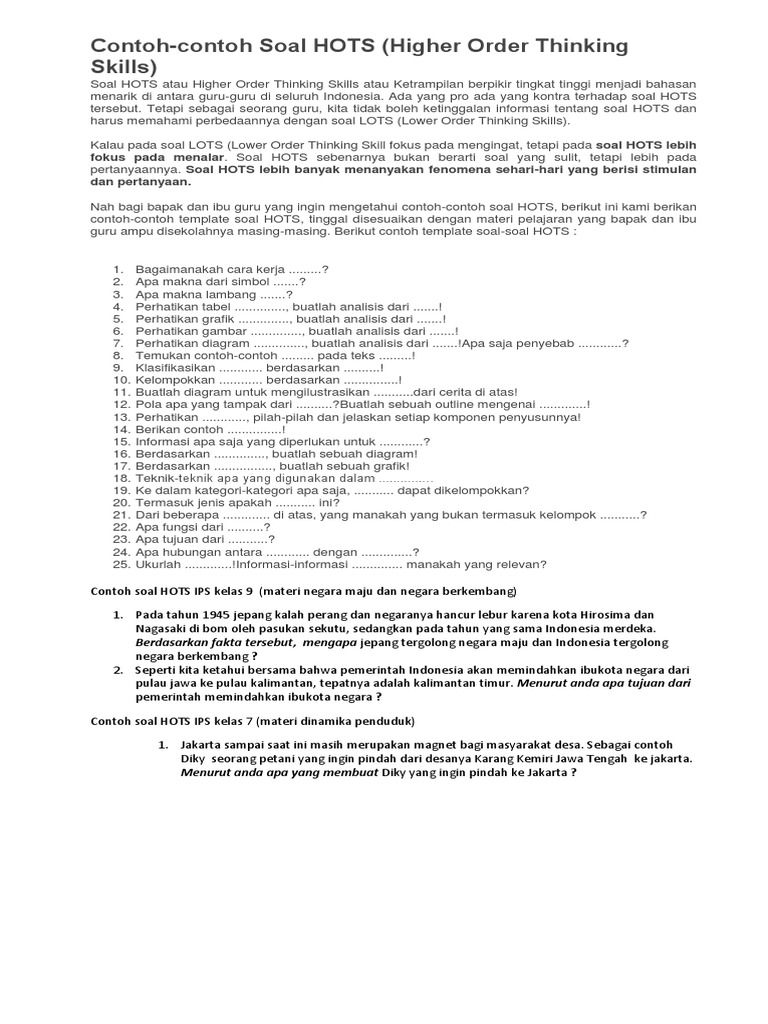 Contoh Soal Hots Tentang All Desain