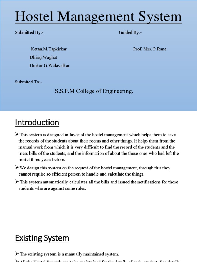 Hostel Management System Guide | PDF | My Sql | Computer Engineering