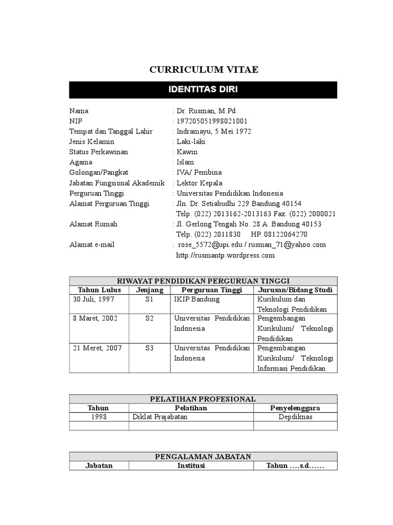 CV Peneliti Dr. Rusman, M.Pd. | PDF