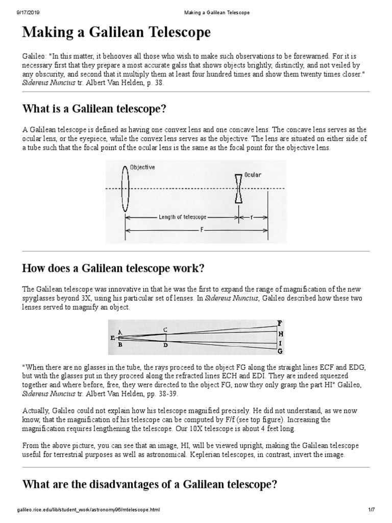 Making A Galilean Telescope PDF Lens (Optics) Optics