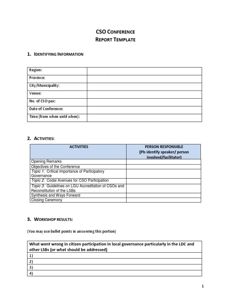 22a. CSO Conference Report Template Rev22  PDF  Public Pertaining To Conference Report Template