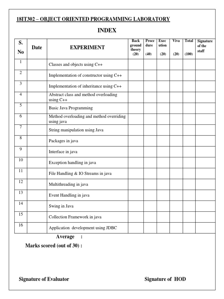 Index: 18it302 - Object Oriented Programming Laboratory | PDF