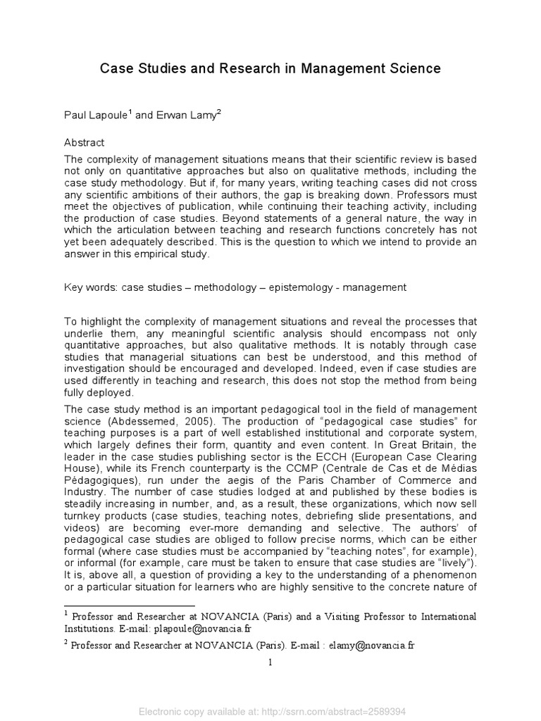 Case Studies and Research in Management Science | PDF | Case Study ...