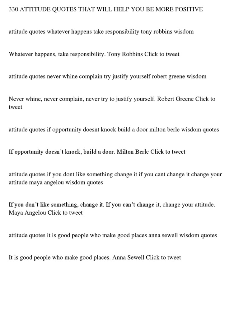 330 Attitude Quotes That Will Help You Be More Positive | PDF ...