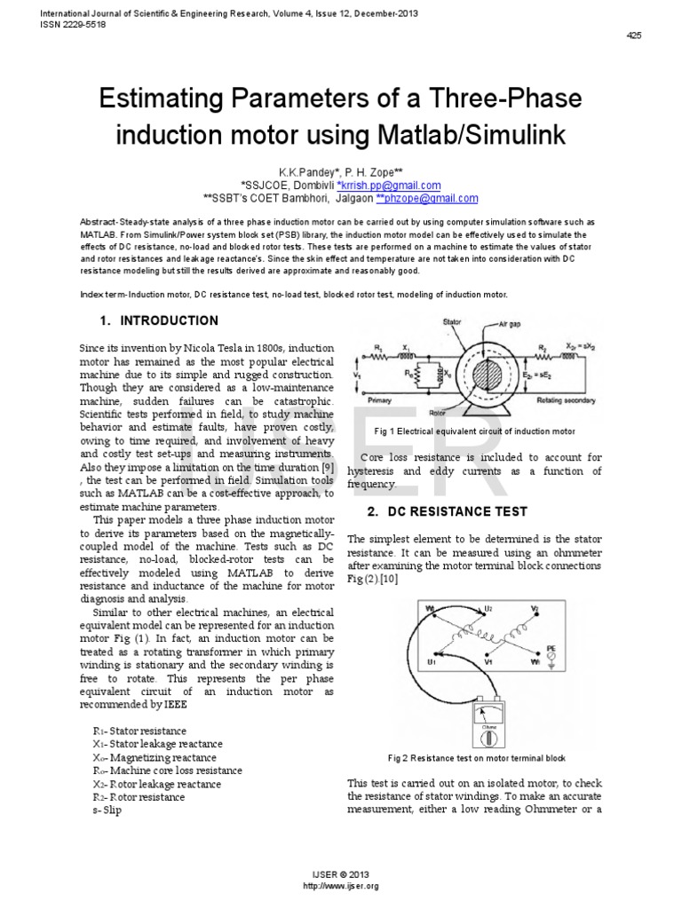 Ijser: Estimating Parameters of A Three-Phase Induction Motor Using ...