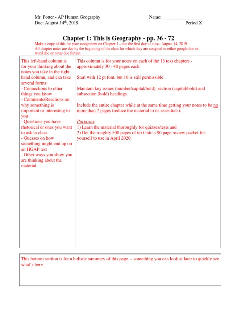 Notes Ch. 23 - This Is Geography - Cornell Notes Template  PDF For Cornell Notes Template Google Docs