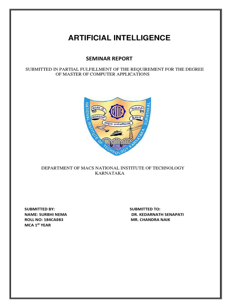 Artificial Intelligence Seminar Report | PDF | Intelligence ...