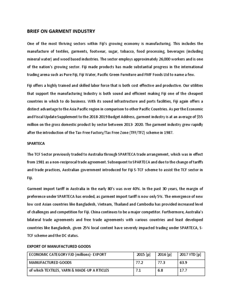 Brief Garment Industry PDF Sweater Tariff