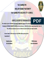 Certificate of Recognition: Tau Gamma Phi Triskelion Grand Fraternity Tau Gamma Phi Quezon City Council