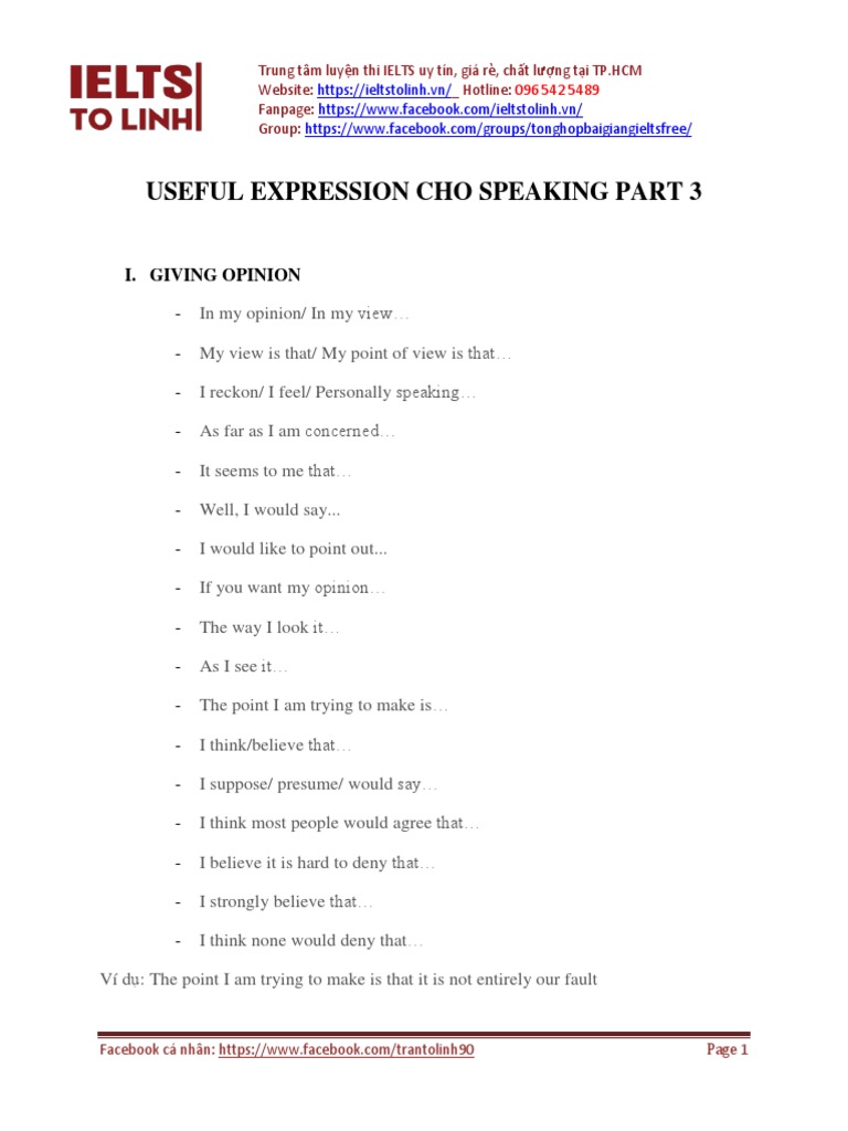 Useful Expressions for IELTS Speaking 3 | PDF | Epistemology