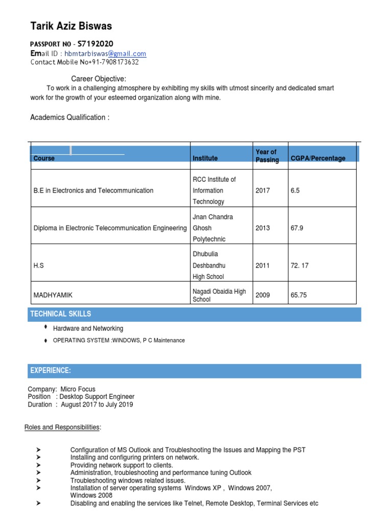Glassdoor Resume Tariq Aziz PDF Remote Desktop Services Microsoft