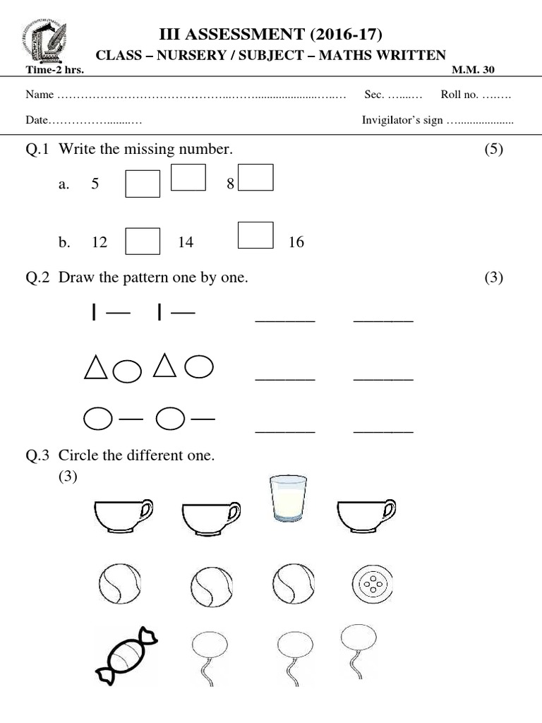 Class - Nursery Maths Complete Print | Pdf