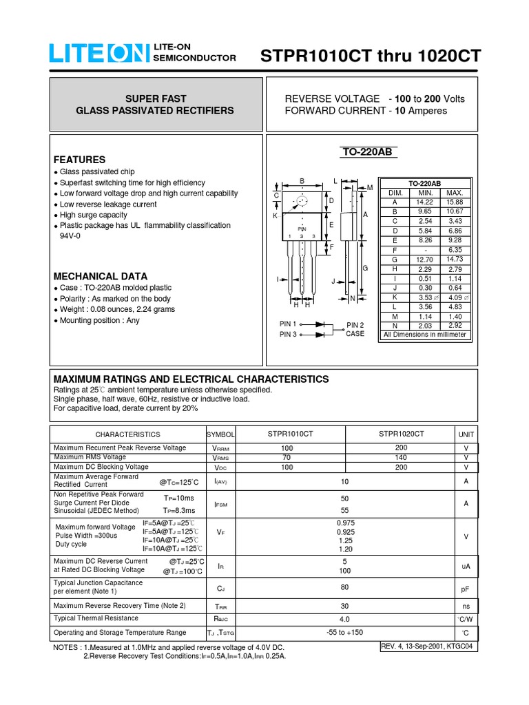 STPR1010CT Thru 1020CT: Super Fast Glass Passivated Rectifiers | PDF ...