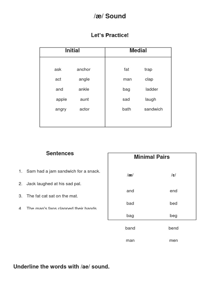 Practice with /æ/ Sound Words | PDF