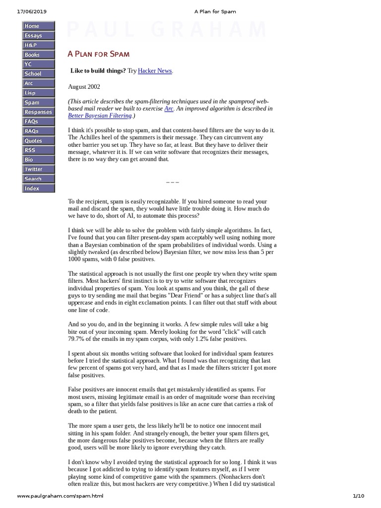 View of A Plan For Spam | Download Free PDF | Email Spam | Email
