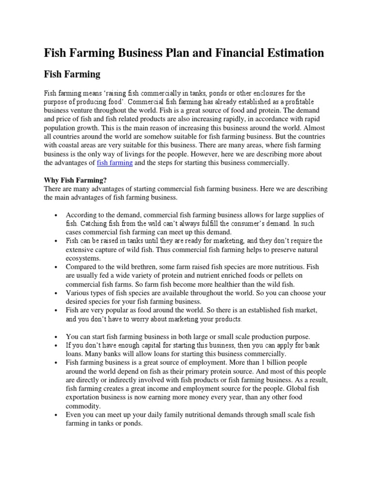 how to write fish farming business plan