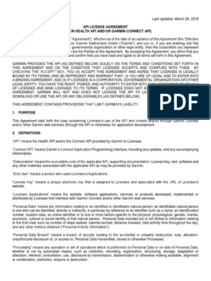 defile grad Morgen Garmin Health Connect API Agreement | PDF | License | Indemnity