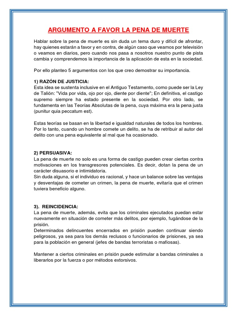 Argumento A Favor La Pena de Muerte | PDF | Pena capital | Castigos