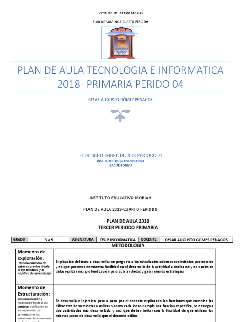 Plan de Aula 2018 Cuarto Primaria | PDF | Salón de clases | Microsoft ...