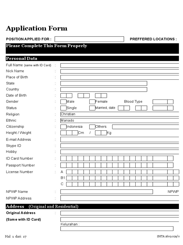 Job Application Form Template | PDF | Identity Document | Physical ...