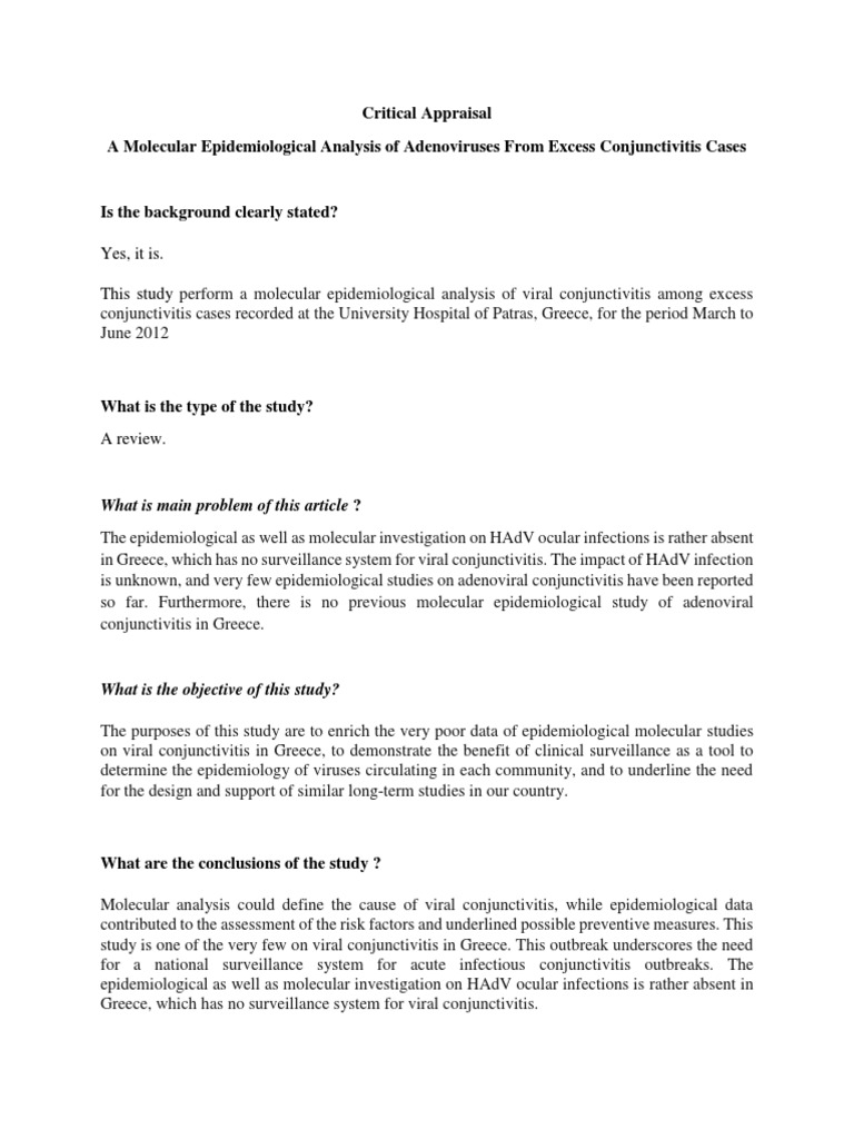 Critical Appraisal A Molecular Epidemiological Analysis of Adenoviruses ...