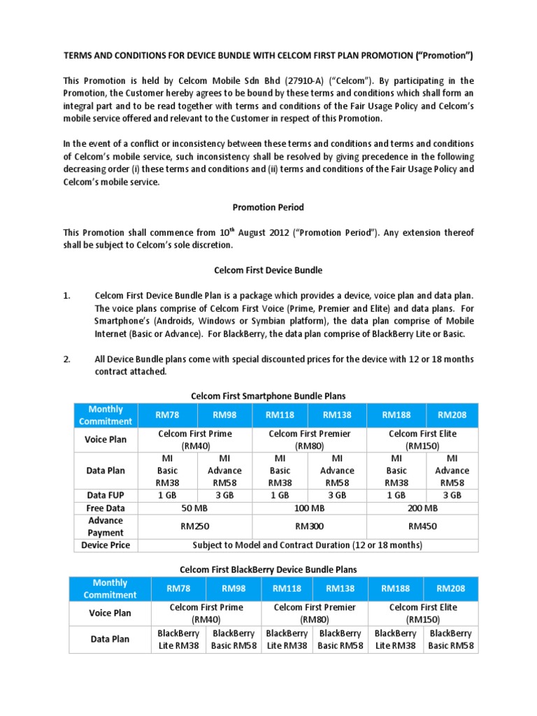 Celcom Device Bundle Promotion Terms | PDF | Roaming | Fee