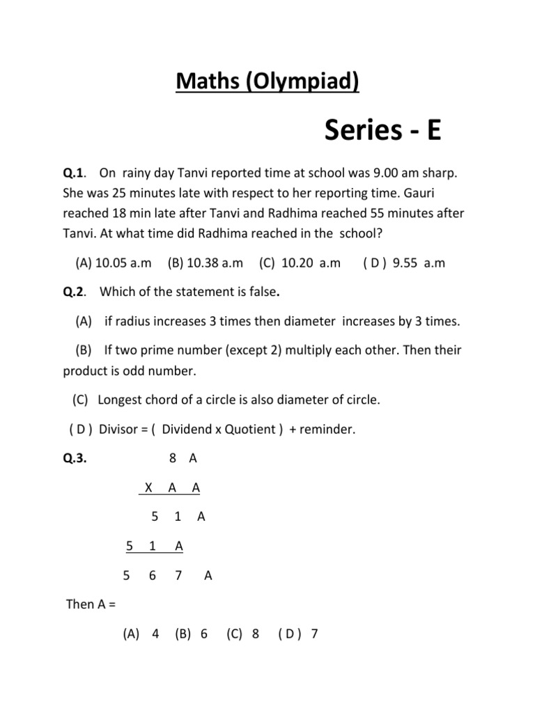 Math Olympiad Practice Quiz | PDF | Odds | Elementary Mathematics