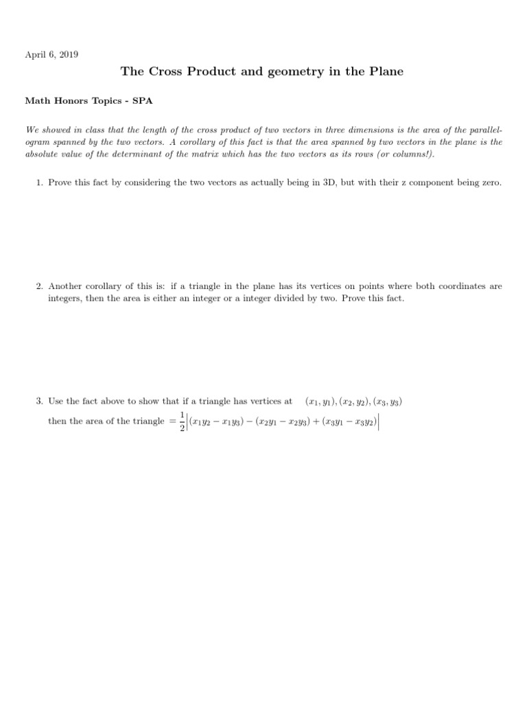 The Cross Product and Geometry in The Plane | PDF