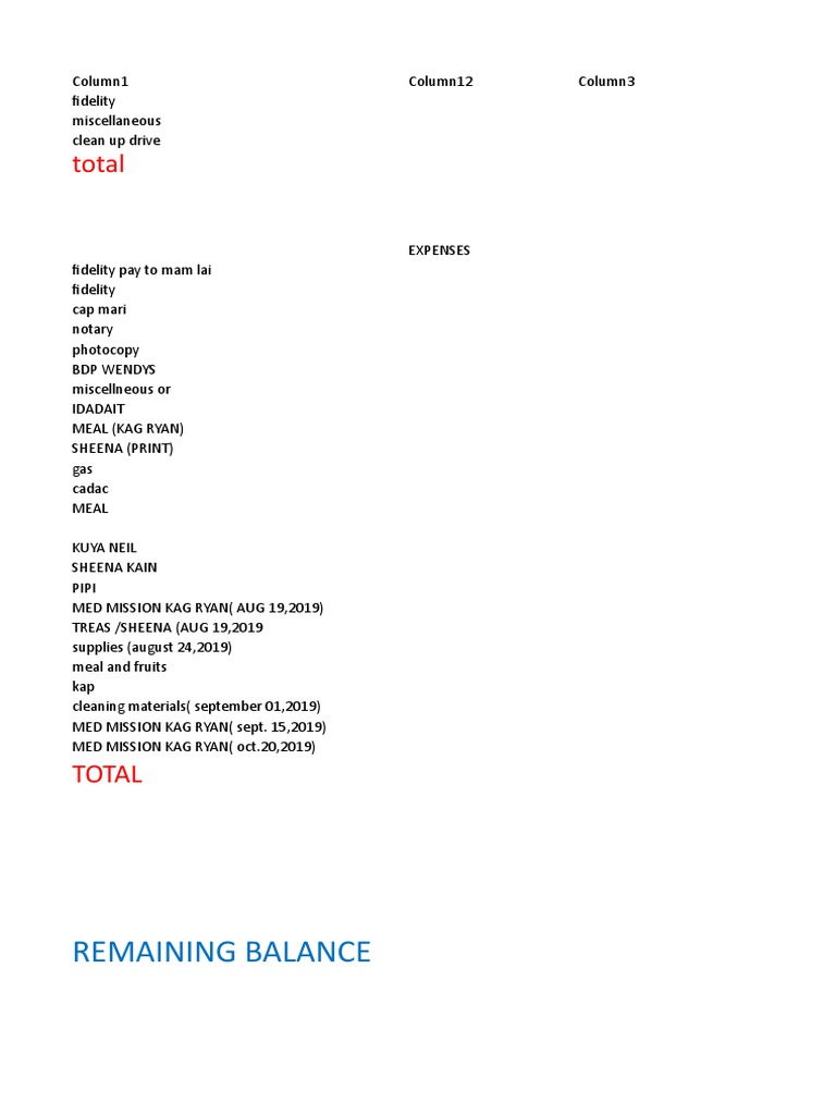 Total Remaining Balance PDF