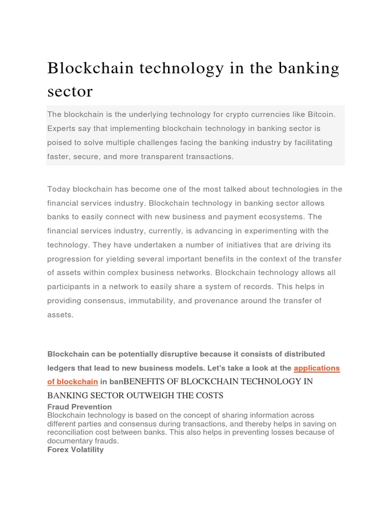 Blockchain Technology in The Banking Sector | PDF | Banks | Computer ...