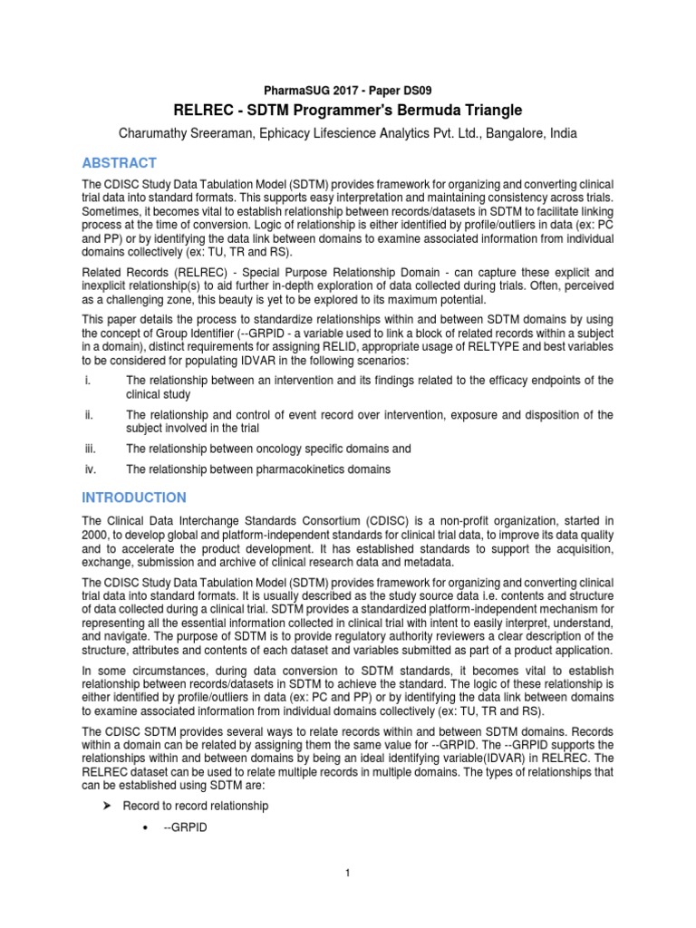 RELREC - SDTM Programmer's Bermuda Triangle | PDF | Pharmacokinetics ...