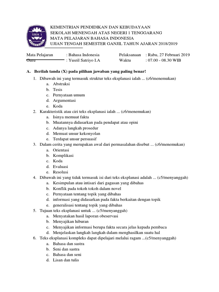 Sma Kelas 11 Teks Eksplanasi Soal Hots 1